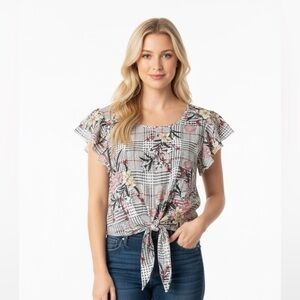 Truth floral boho tie front flutter sleeve blouse